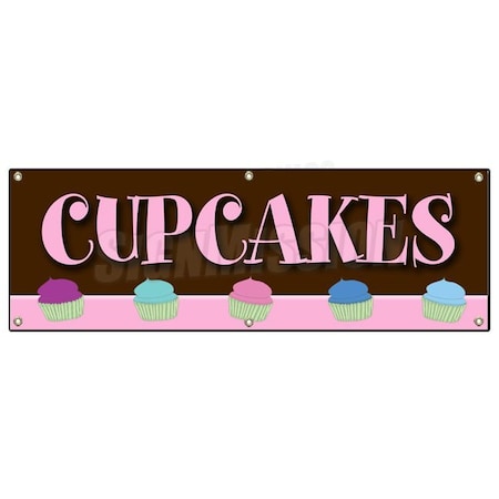 Signmission Cupcakes Banner Heavy Duty 13 Oz Vinyl with Grommets Single Sided B-72 Cupcakes